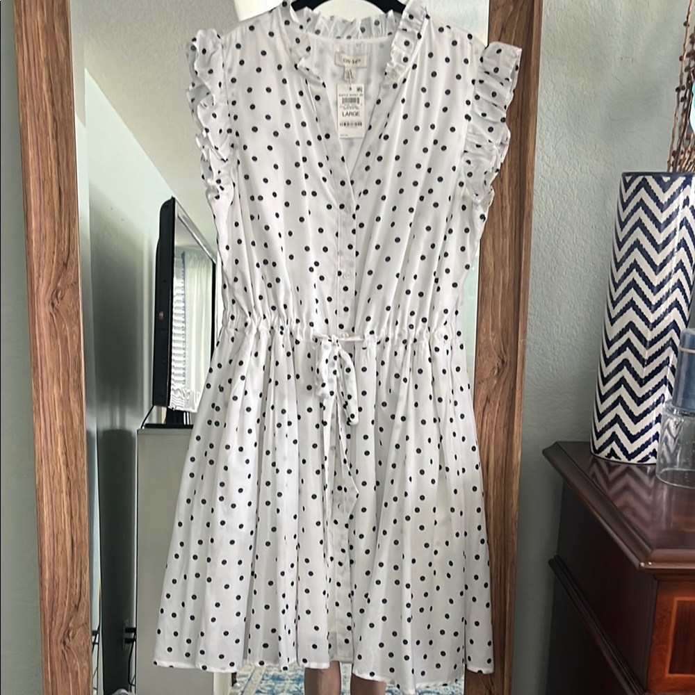 On 34th from Macys White/ Navy Polka Dot Dress